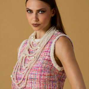 Robe sans manche à bouclette avec perles - rose