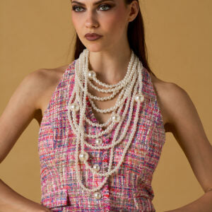 Gilet sans manche bouclette avec perles ELIZABETH - rose