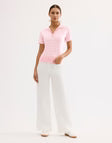 Pull polo maille vichy CLAIRE - blanc rose