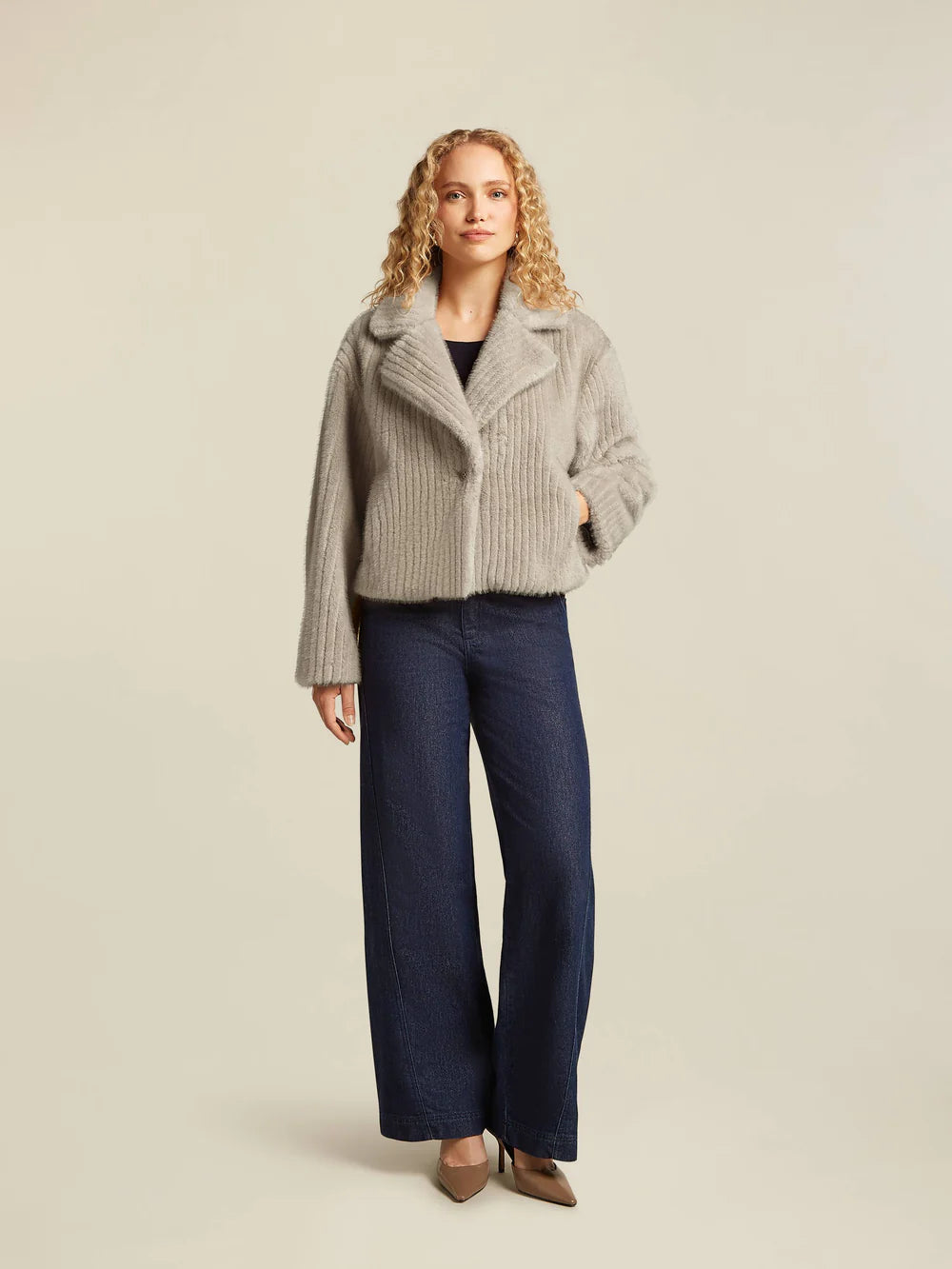 Manteau court FALLONY - chinchilla