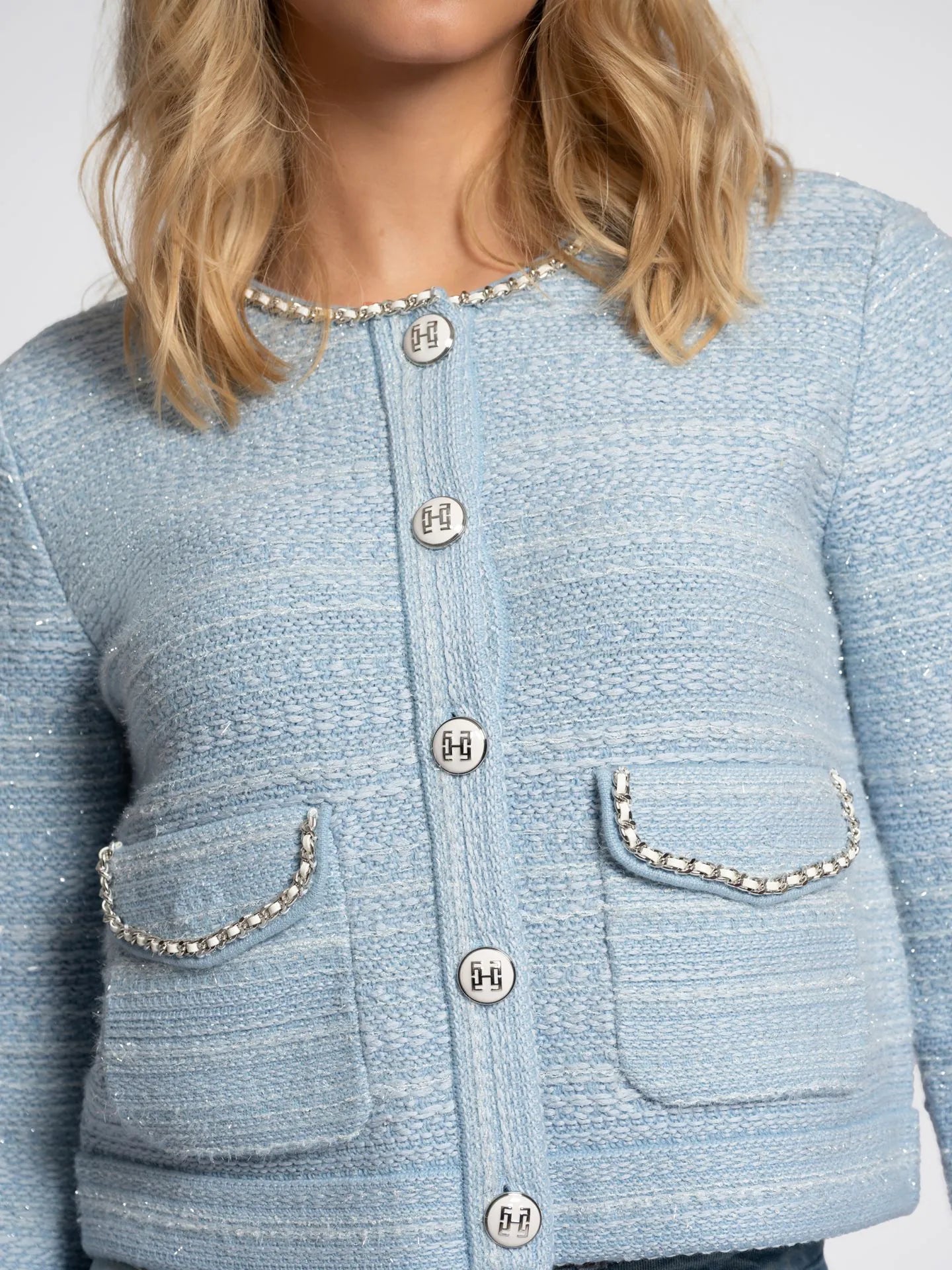 Cardigan bouclé avec détails en chaîne JOSSE - bleu