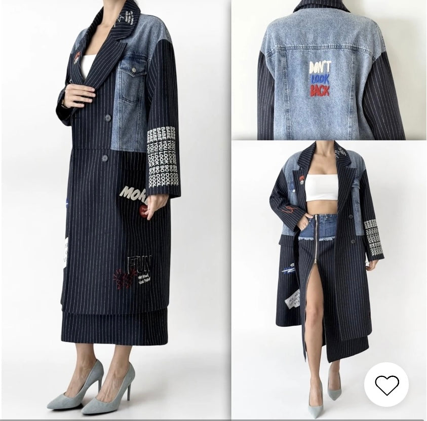 Manteau ZOÉ - bleu marine rayé/denim