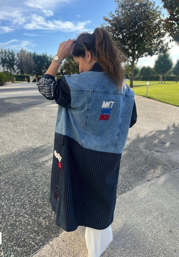 Manteau ZOÉ - bleu marine rayé/denim