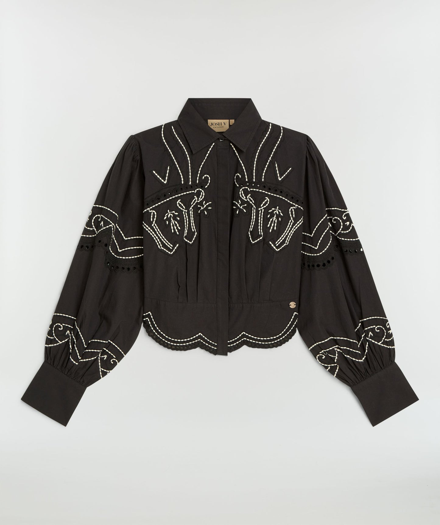 Chemisier brodé DAPHNÉ - noir et blanc