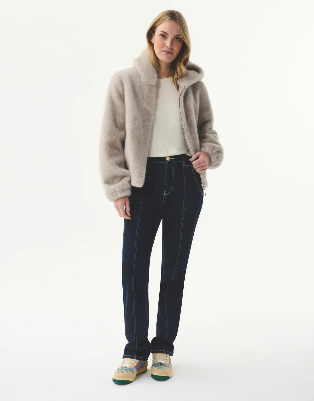 Veste à capuche en fausse fourrure HELENE - gris