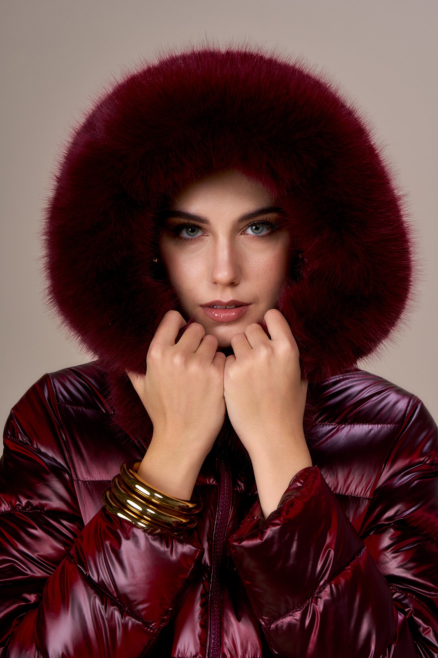 Doudoune poches en fausse fourrure ALMA - cerise