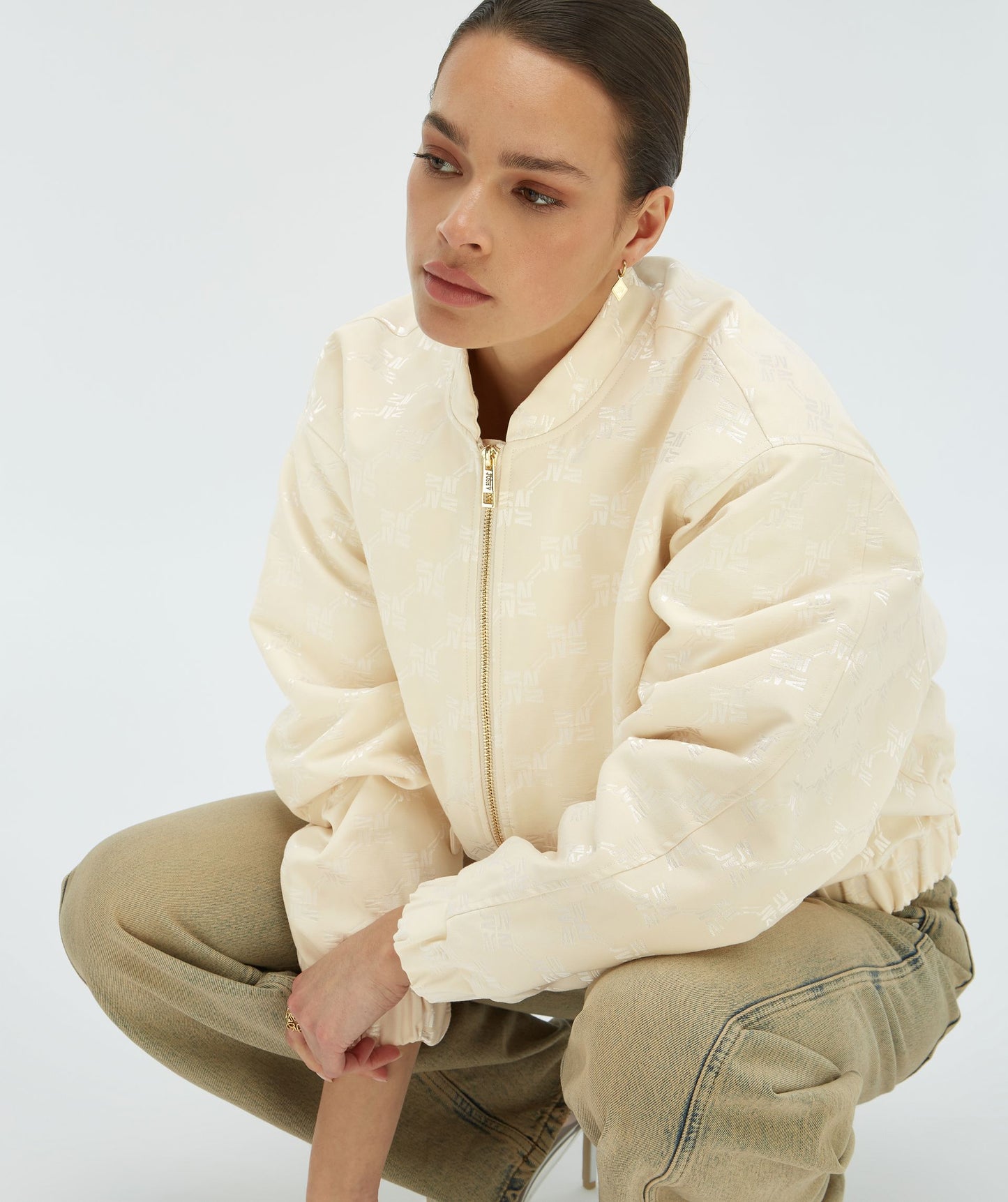Veste Bomber KELSEY - motif logo écru