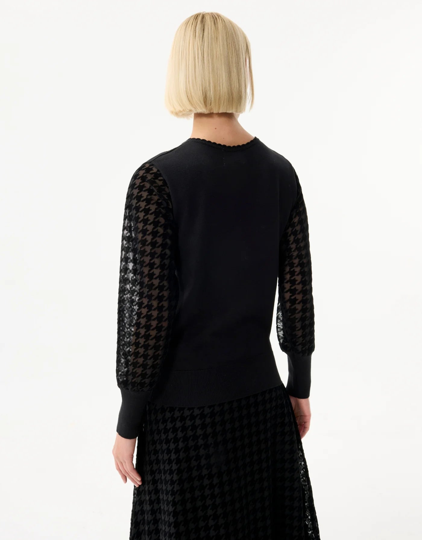 Pull manches voile motif pied-de-poule MAUREEN - noir