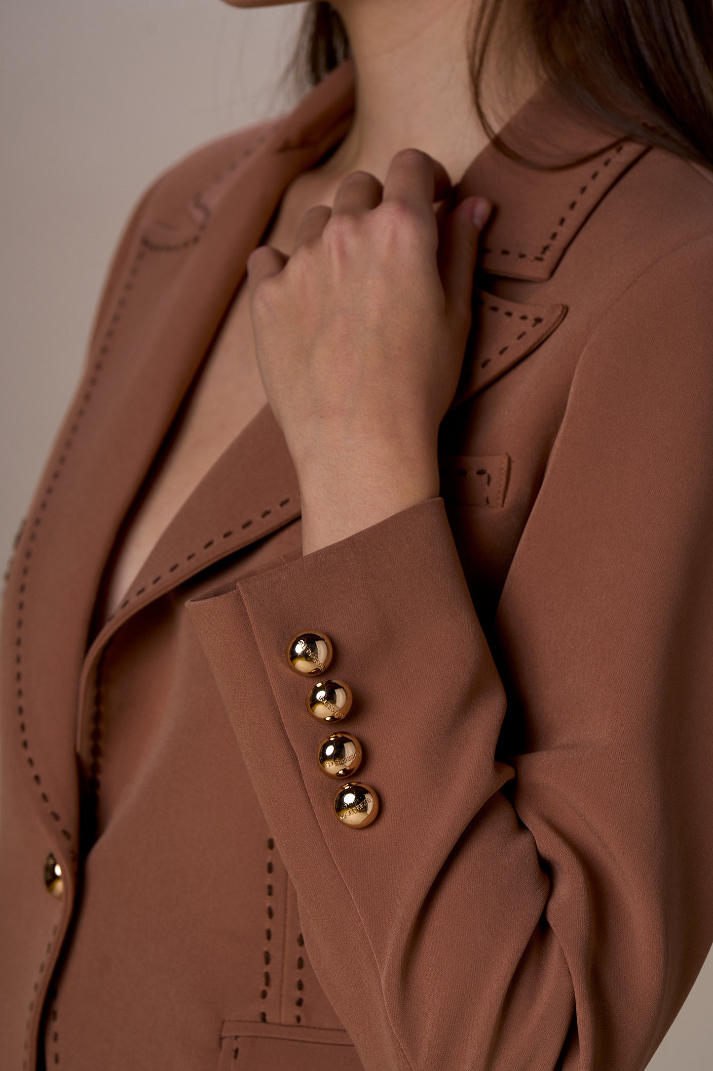 Blazer surpiqûres contrastées TERRA - caramel &. Chocolat