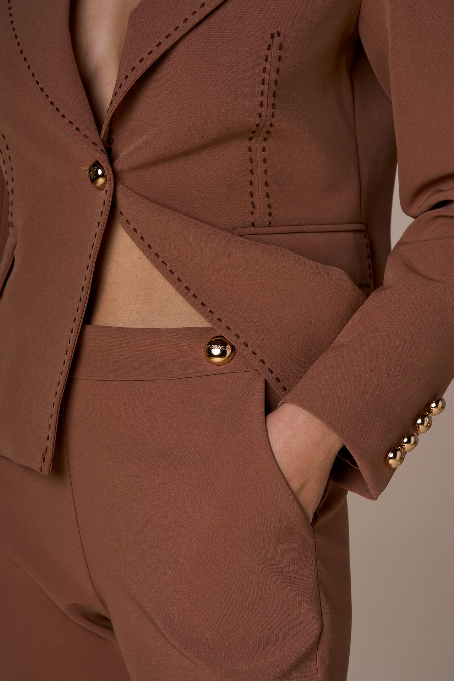 Blazer surpiqûres contrastées TERRA - caramel &. Chocolat