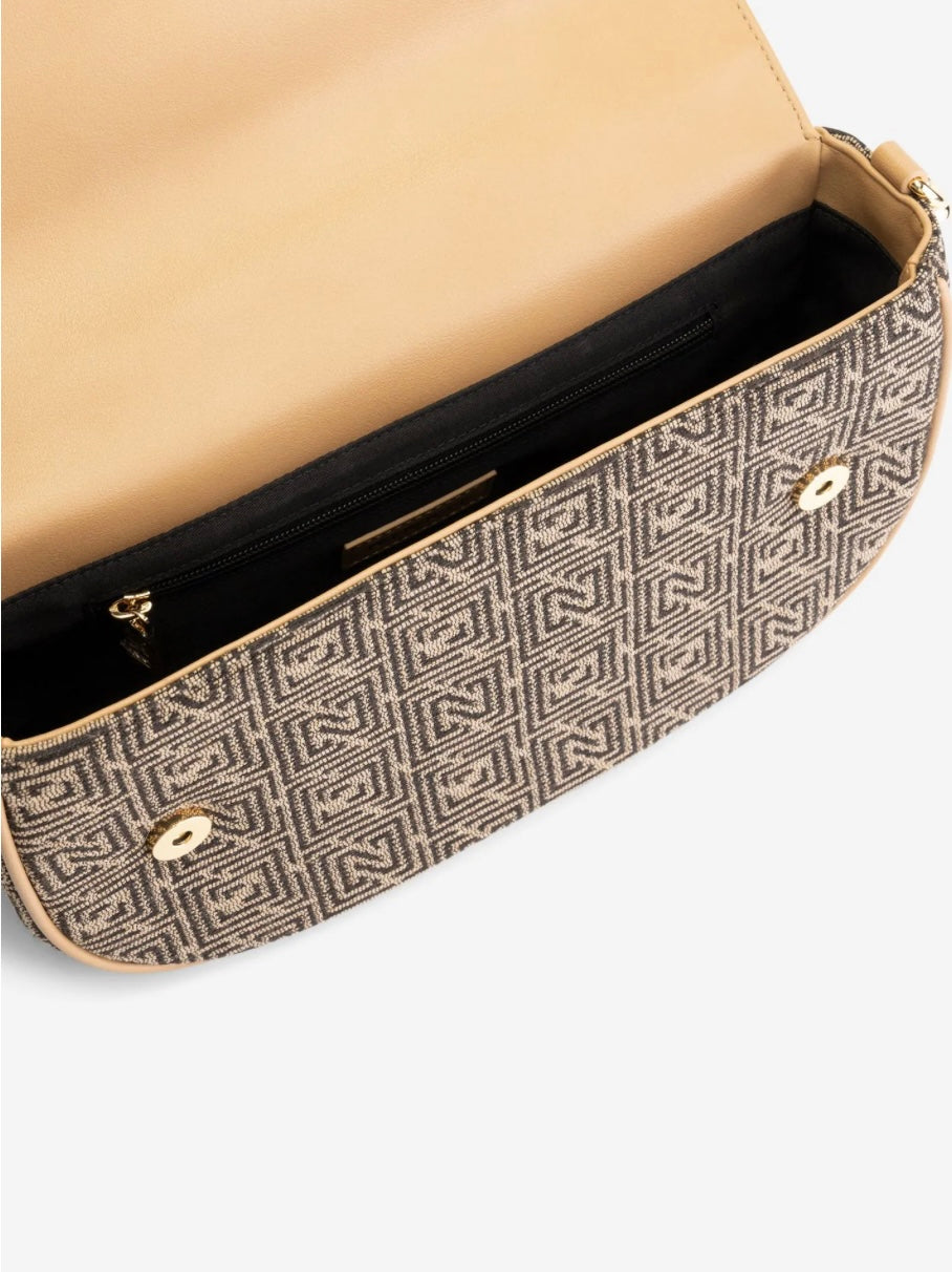 Sac bandoulière bimatière avec motif logo HALE - marron et beige
