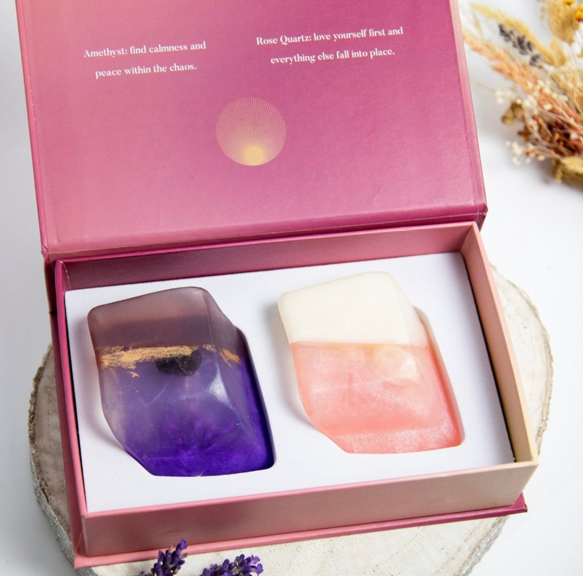 Coffret duo Savons Cristal - AMÉTHYSTE / QUARTZ ROSE
