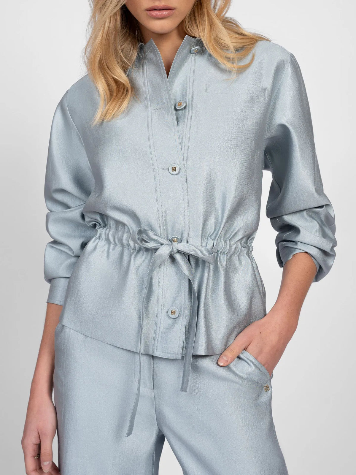 Chemisier ceinture pailleté ALIRA - Bleu gelé
