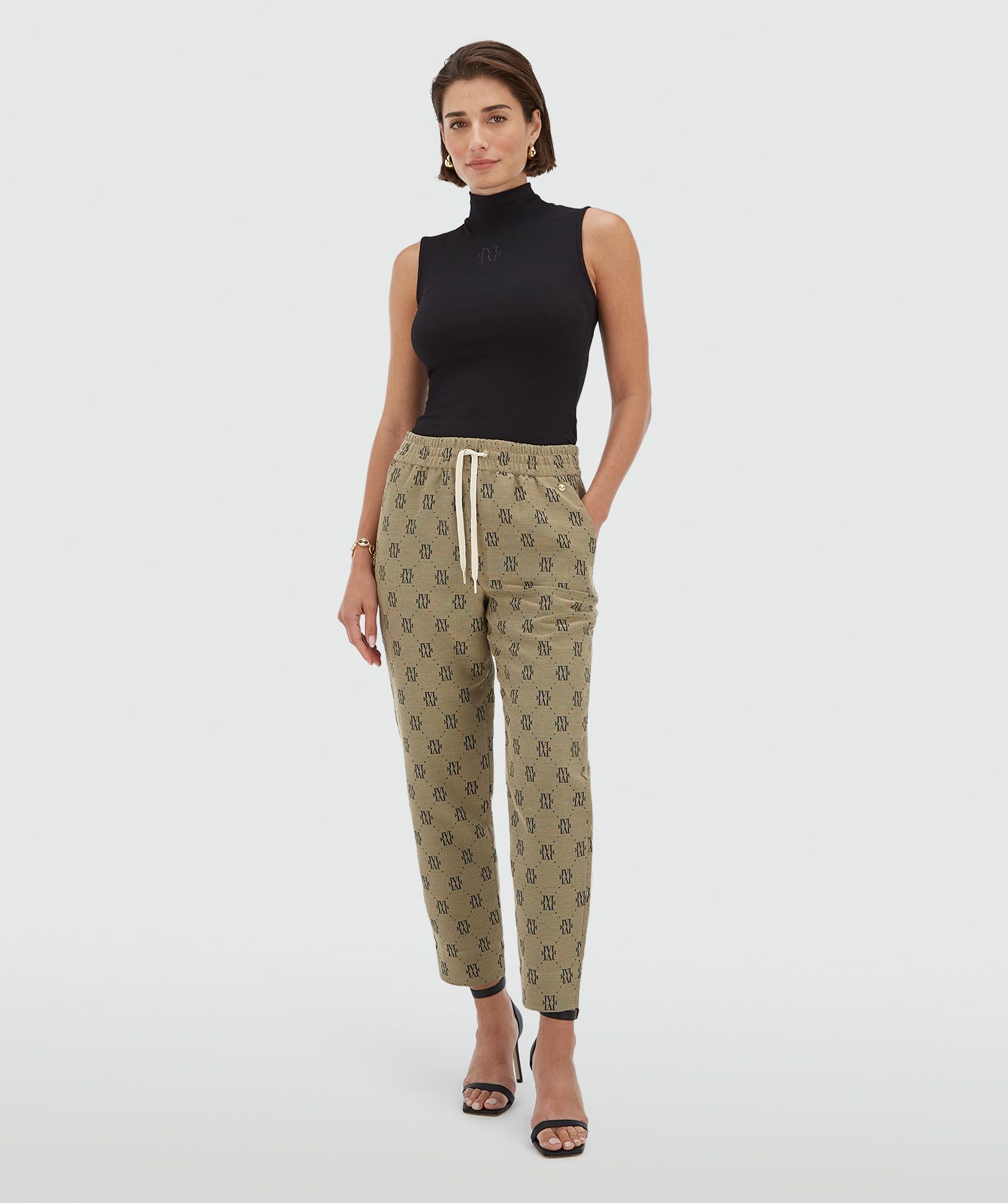 Pantalon taille mi-haute à coupe fuselée BRIARY - beige noir