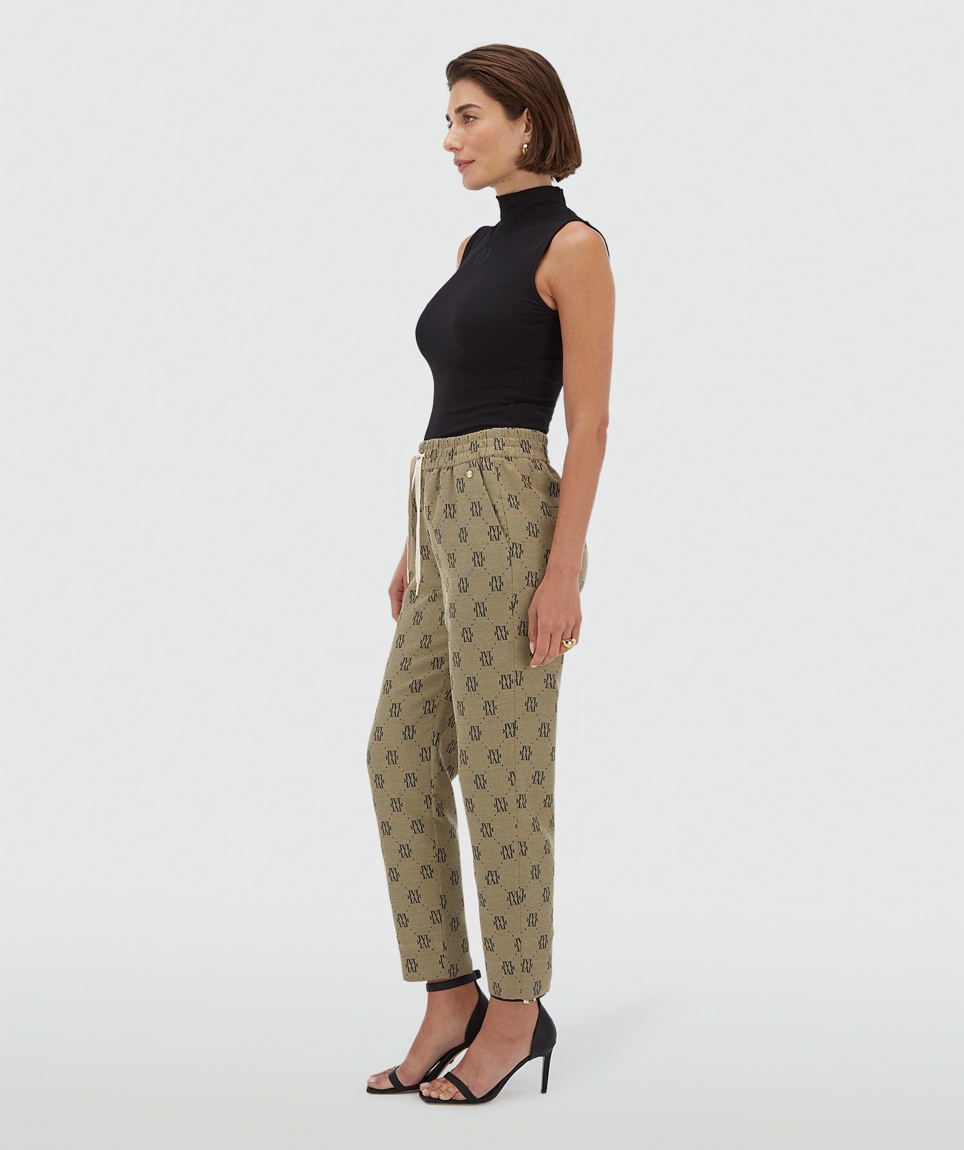 Pantalon taille mi-haute à coupe fuselée BRIARY - beige noir