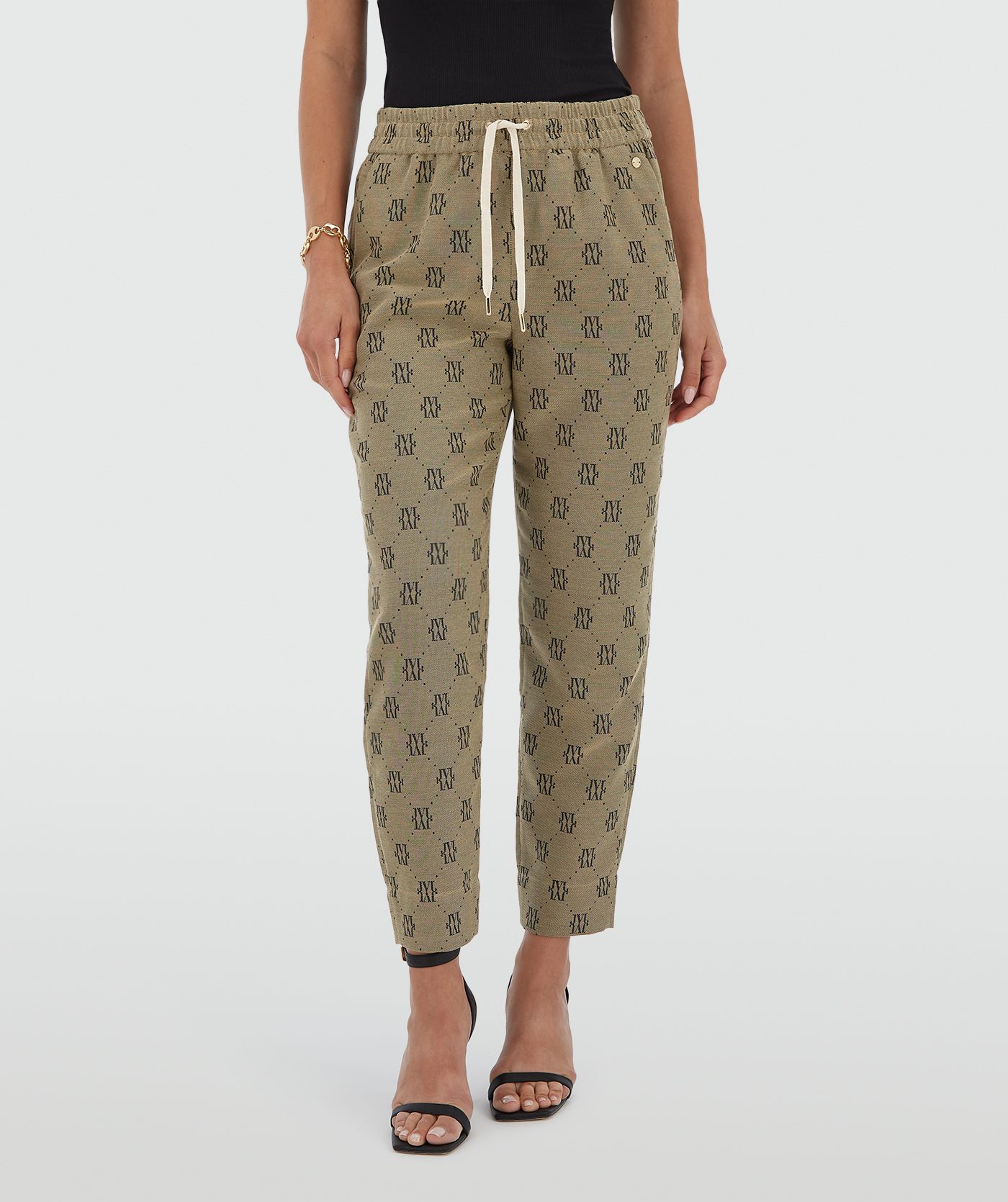 Pantalon taille mi-haute à coupe fuselée BRIARY - beige noir