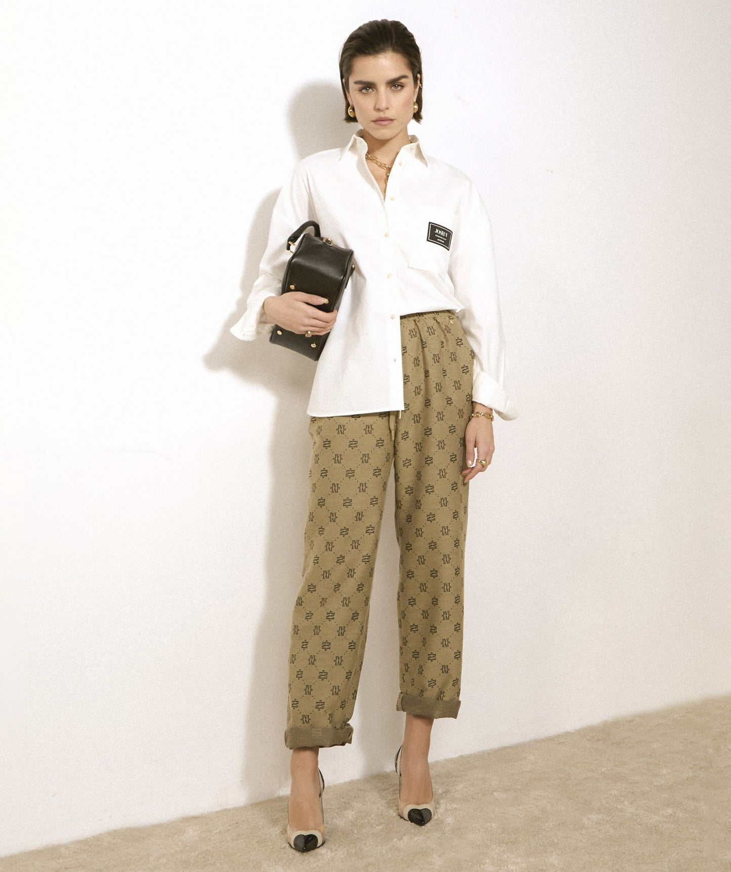 Pantalon taille mi-haute à coupe fuselée BRIARY - beige noir