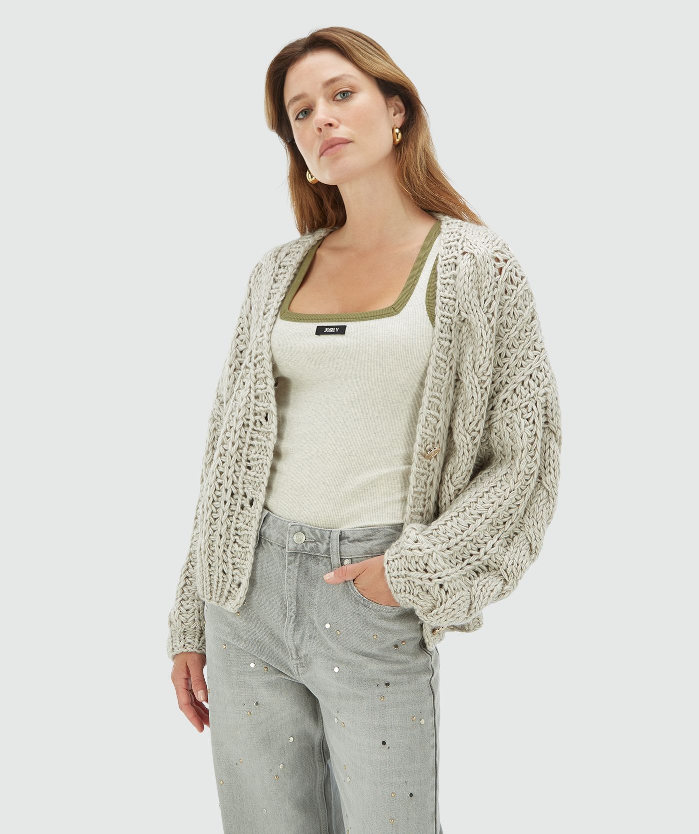 Cardigan en laine oversize FAYENNA - gris mélange chaud