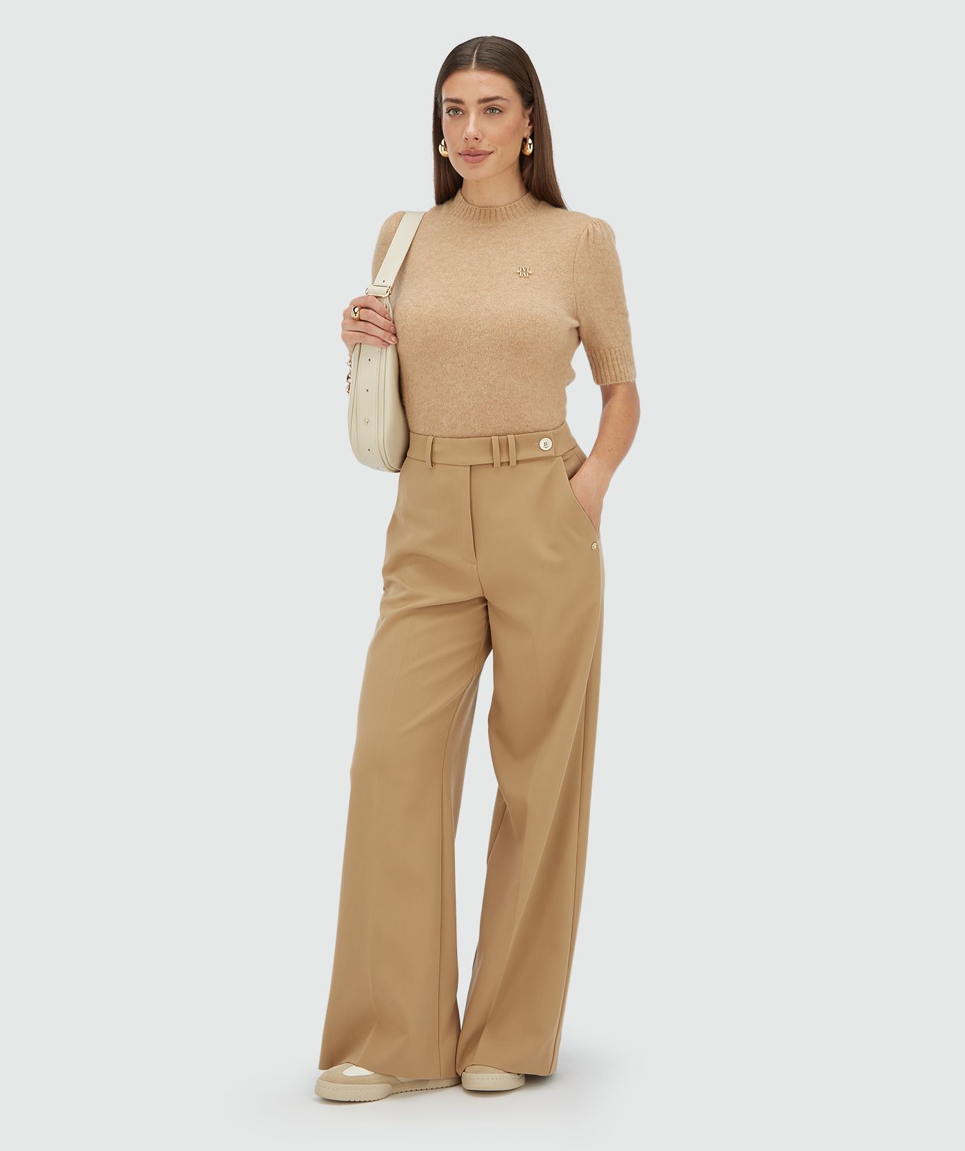 Pull ajusté en laine mérinos FRANKA - marron clair chiné
