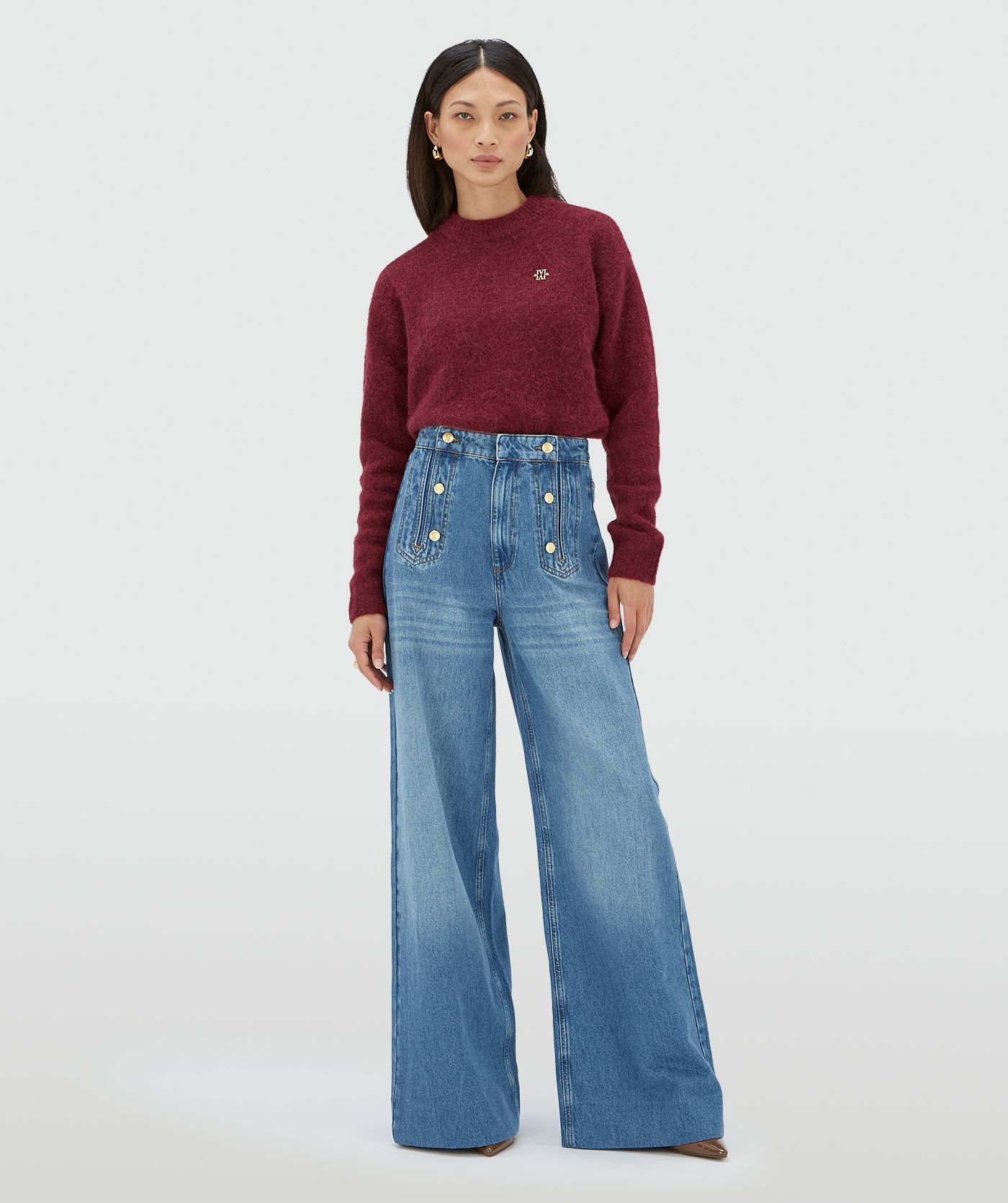 Pull oversize en laine mérinos FRESIA - mélange rouge baie
