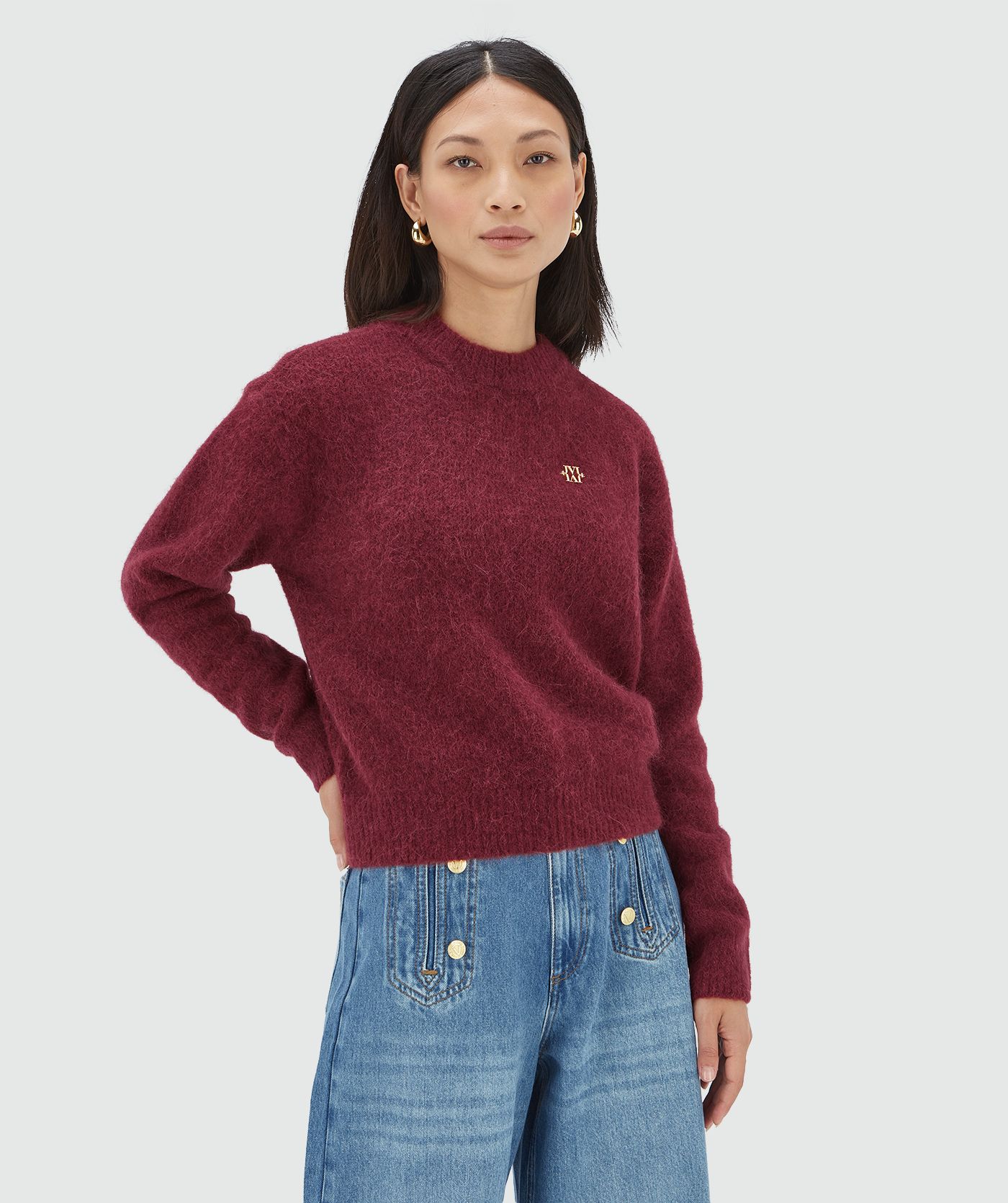 Pull oversize en laine mérinos FRESIA - mélange rouge baie
