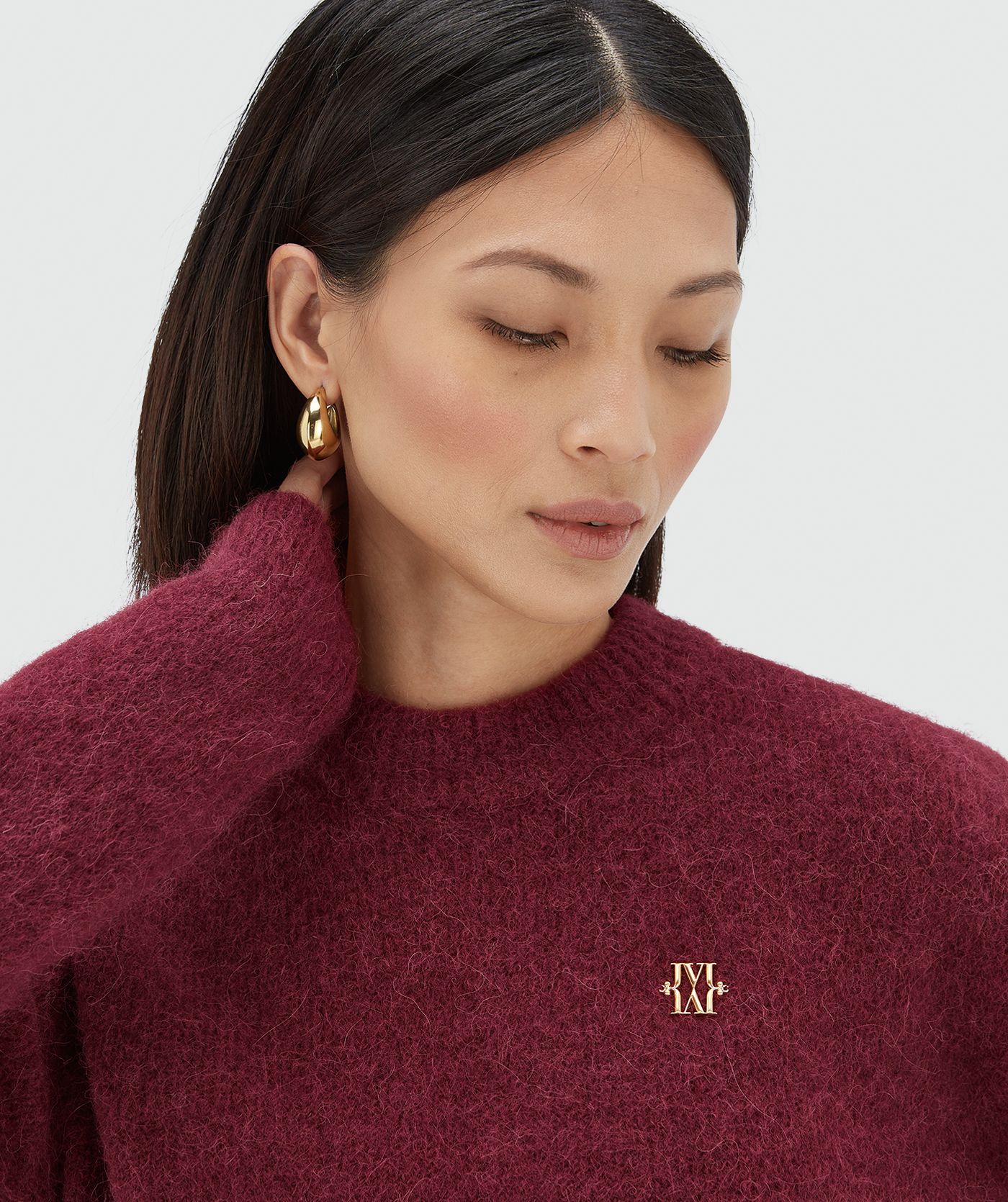 Pull oversize en laine mérinos FRESIA - mélange rouge baie