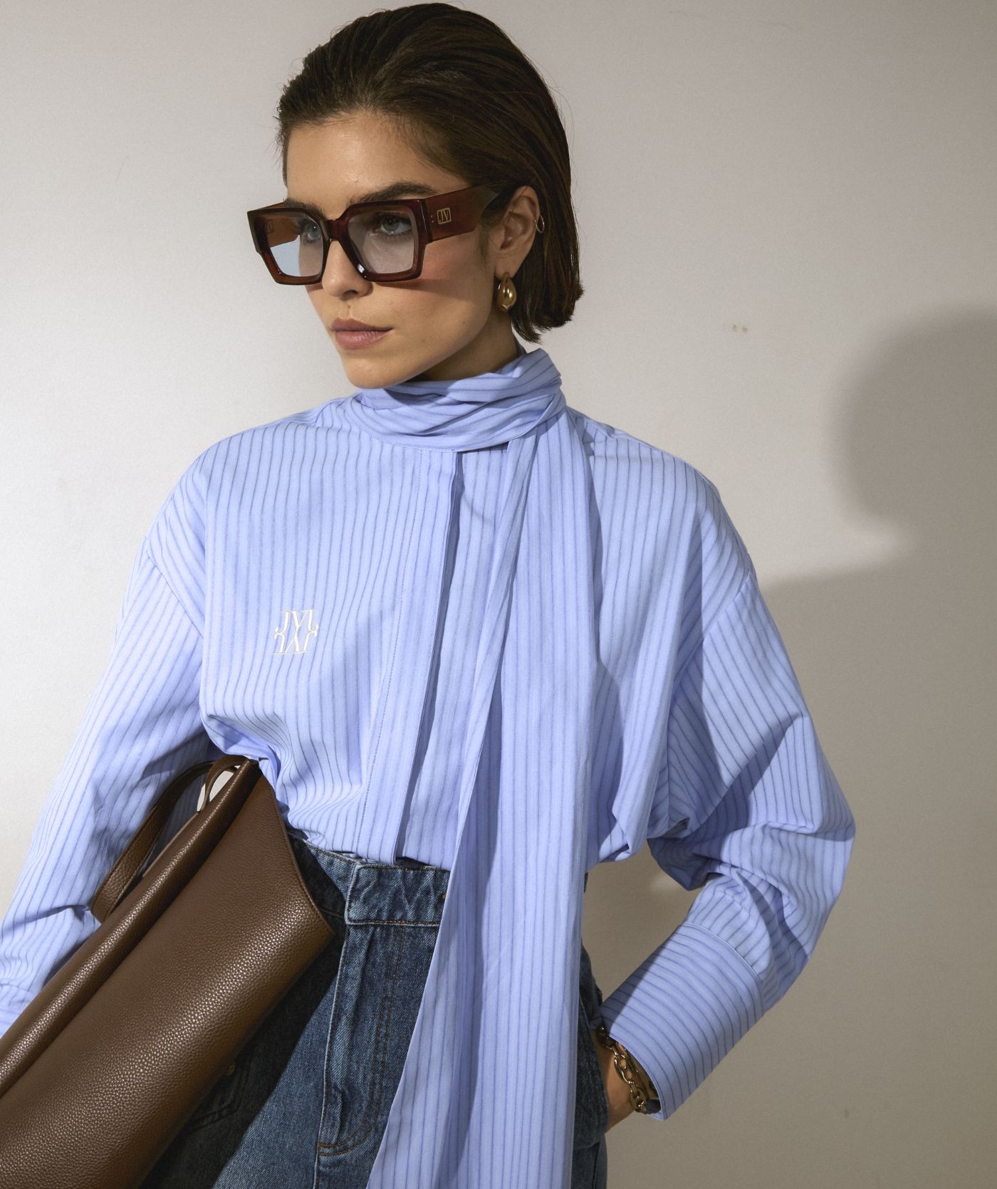 Blouse oversize avec nœud HEDY - bleu poudré écru clair
