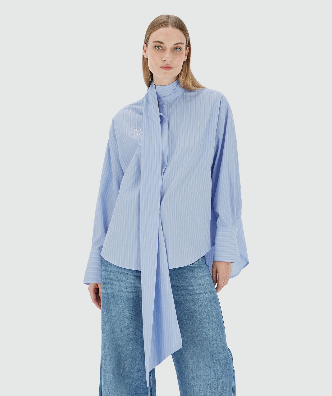 Blouse oversize avec nœud HEDY - bleu poudré écru clair