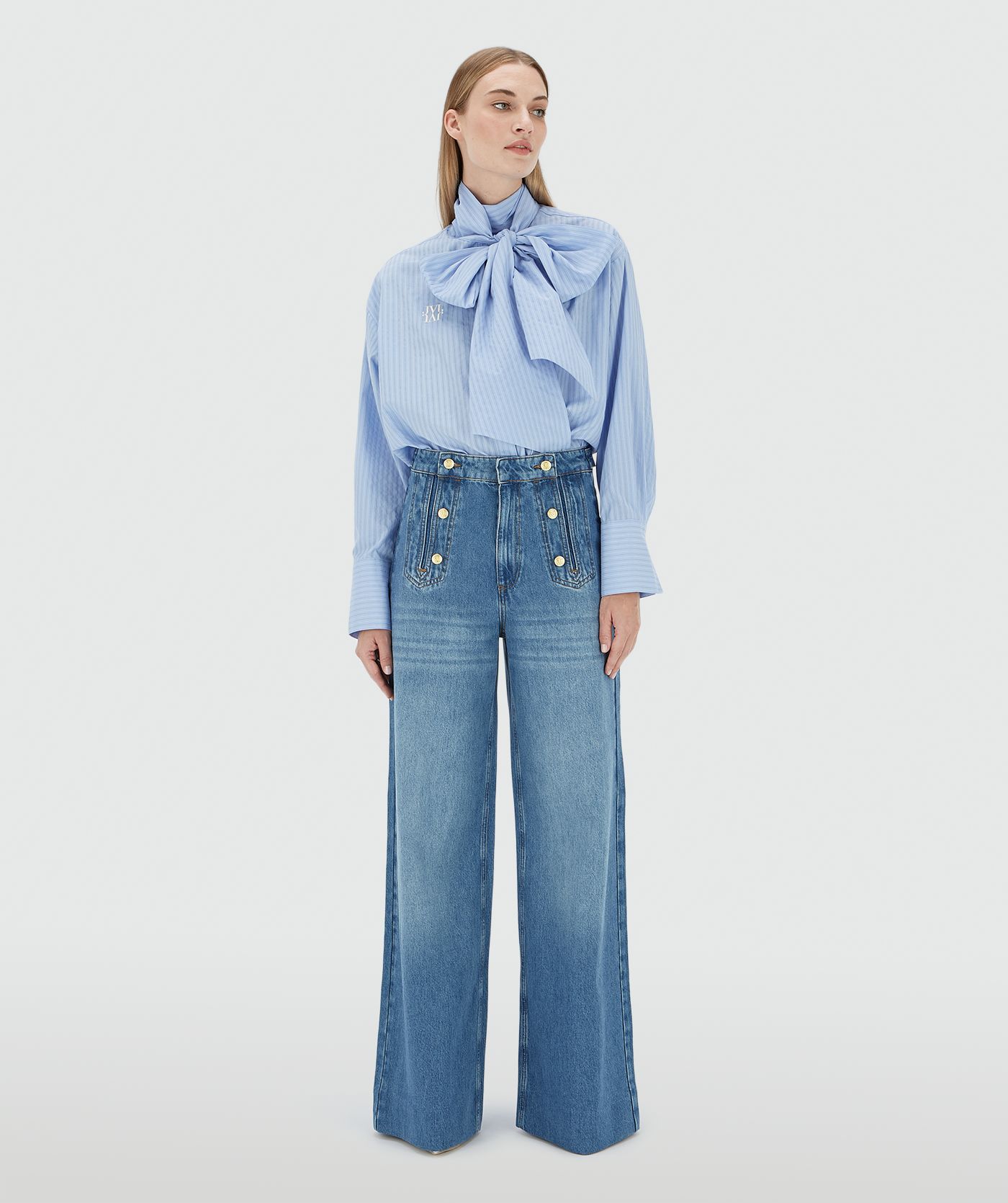 Blouse oversize avec nœud HEDY - bleu poudré écru clair