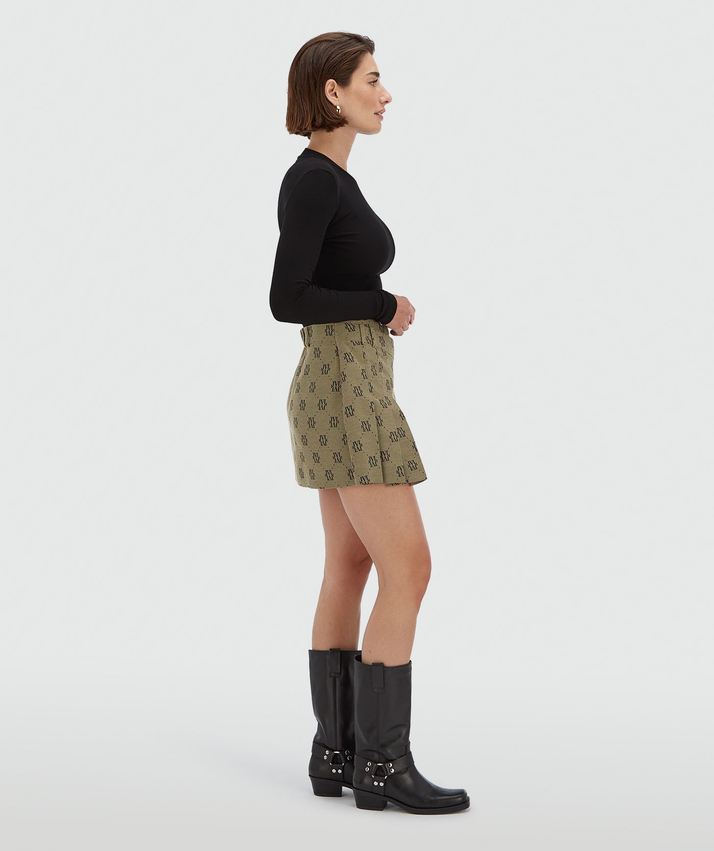 Jupe-short taille mi-haute avec logo ISADEE - beige noir