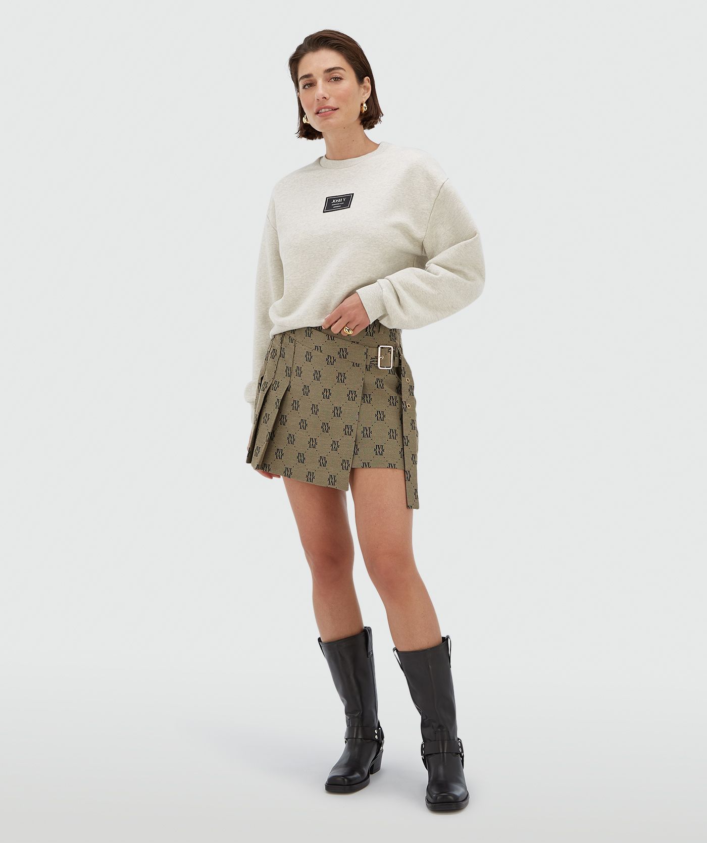 Jupe-short taille mi-haute avec logo ISADEE - beige noir