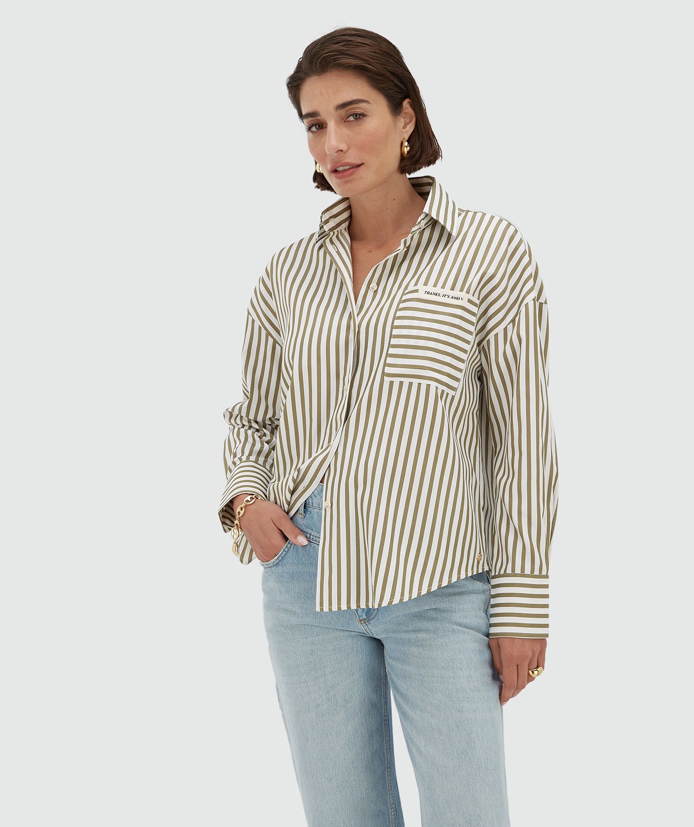 Chemise rayée oversize LEXX - pistache foncé écru clair