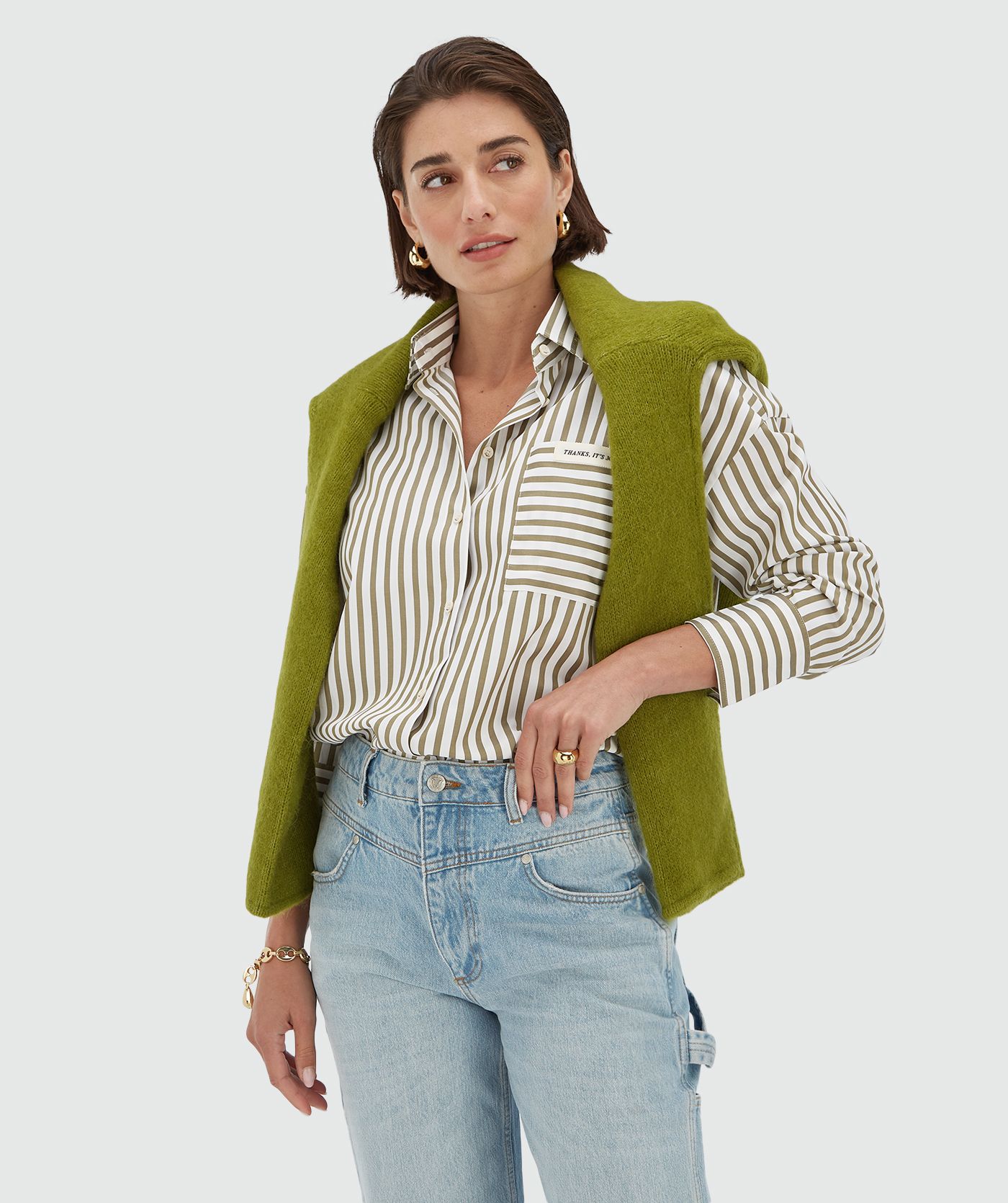 Chemise rayée oversize LEXX - pistache foncé écru clair