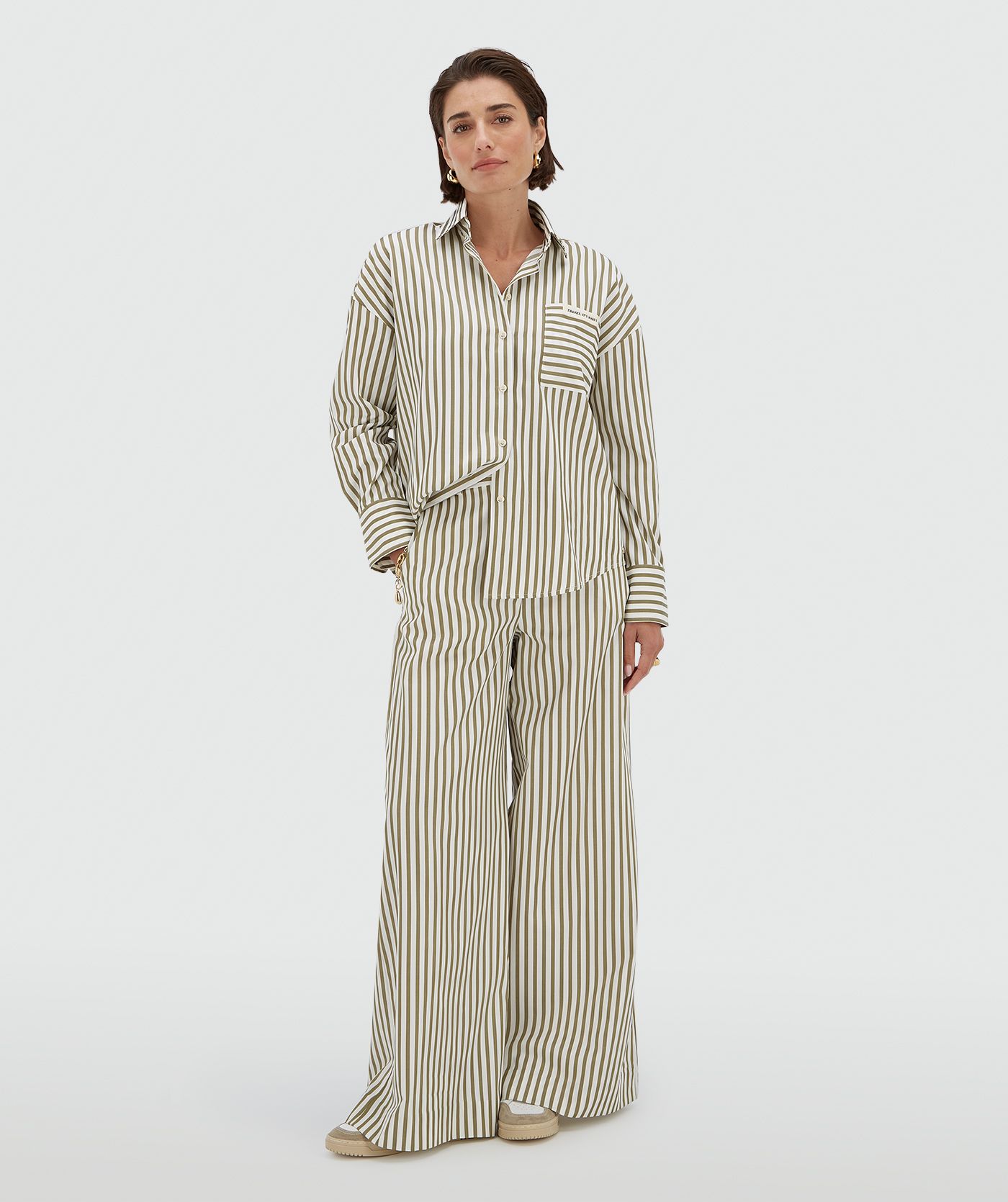 Chemise rayée oversize LEXX - pistache foncé écru clair