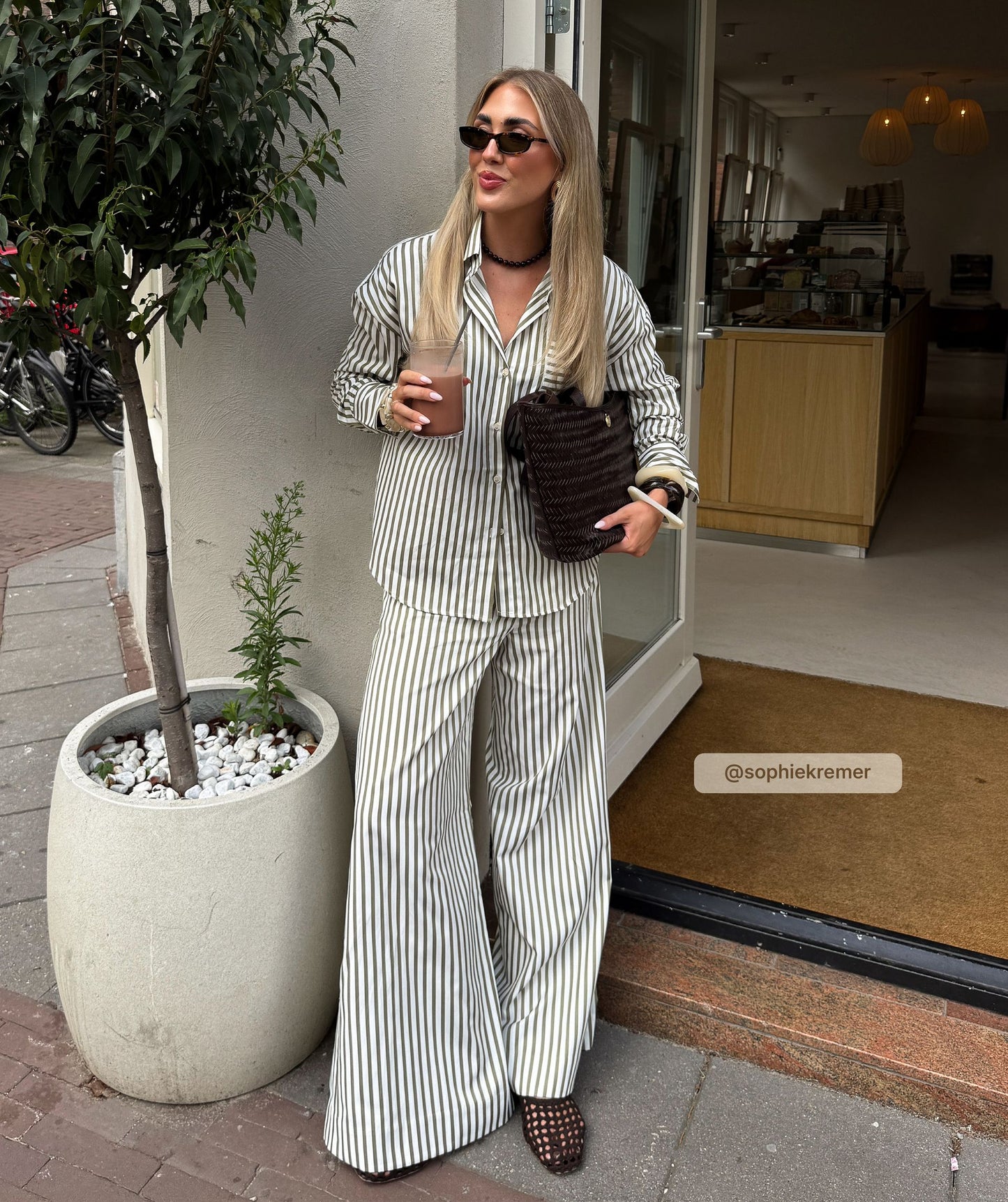 Chemise rayée oversize LEXX - pistache foncé écru clair