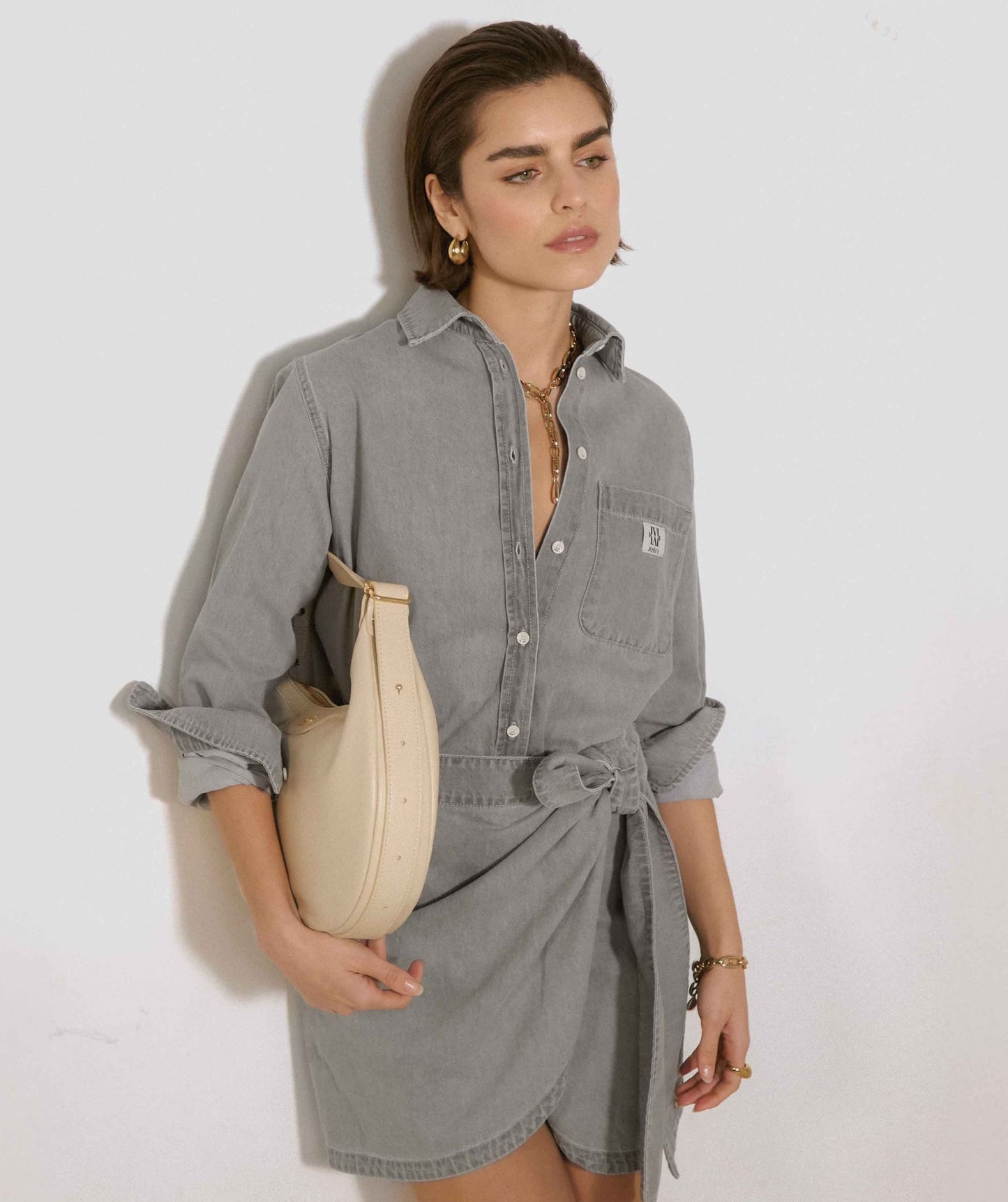 Blouse en jean coupe droite MEGGY - jean gris