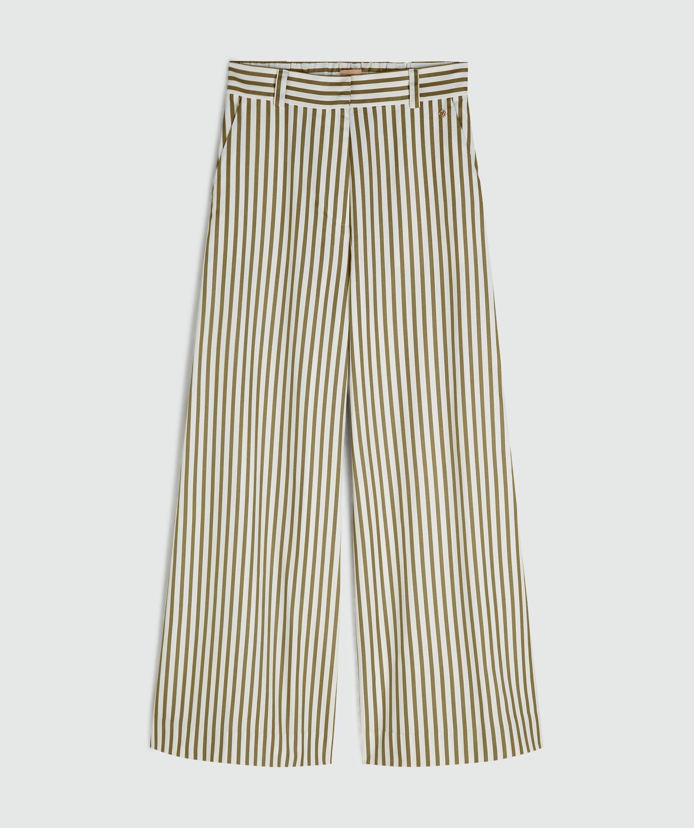 Pantalon taille mi-haute à jambes larges ODESSA - pistache foncé et écru clair