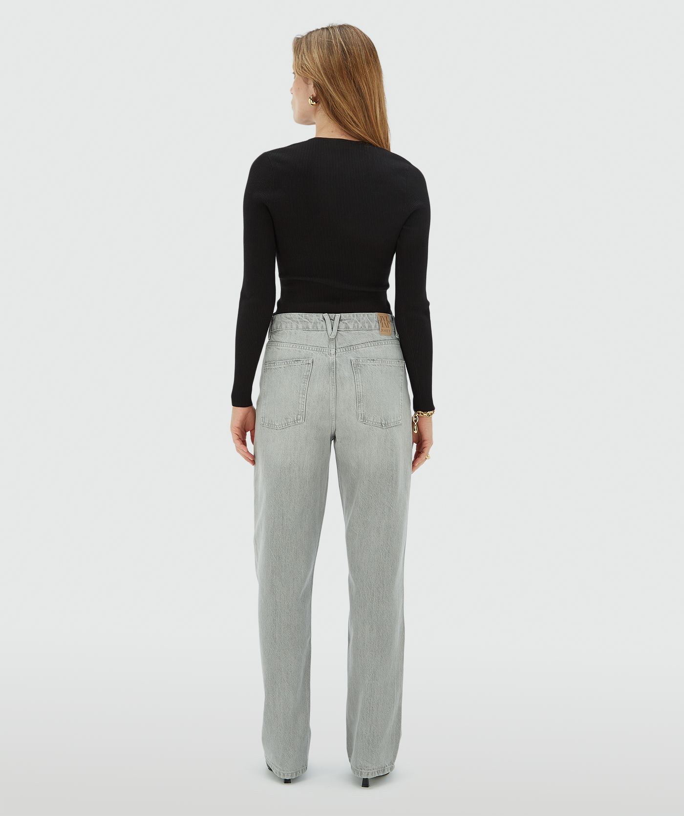 Jean taille mi-haute avec clous PHEBE - denim gris