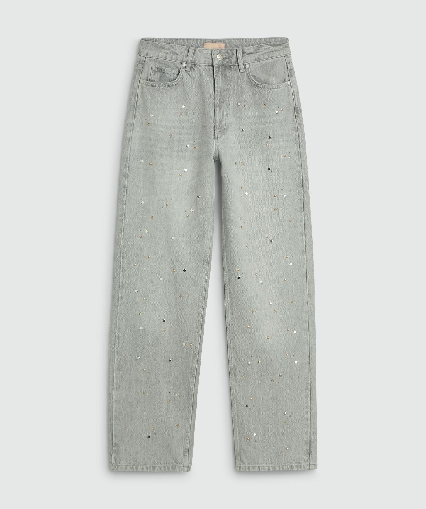 Jean taille mi-haute avec clous PHEBE - denim gris