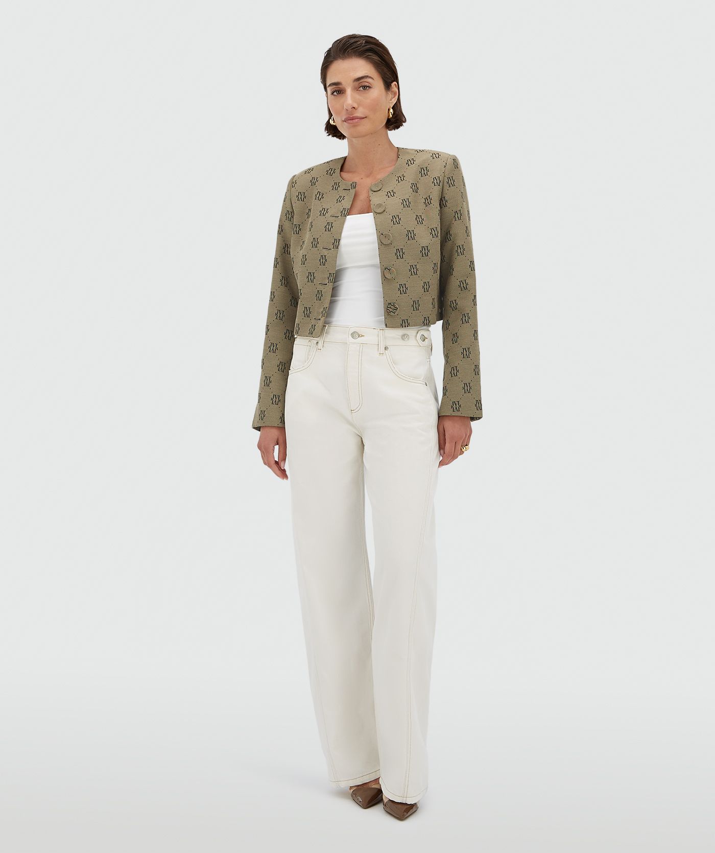 Blazer court avec imprimé logo REMI - beige noir