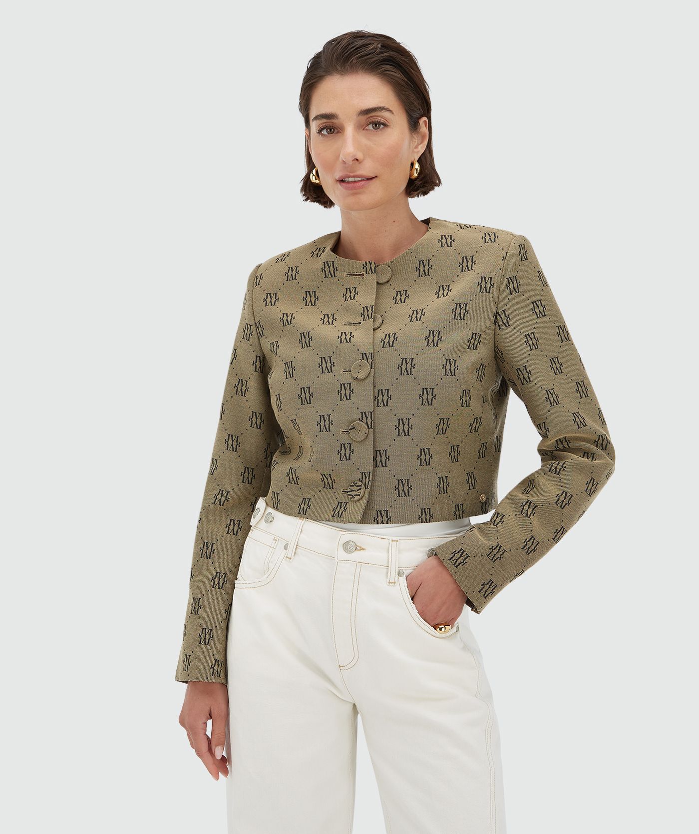 Blazer court avec imprimé logo REMI - beige noir