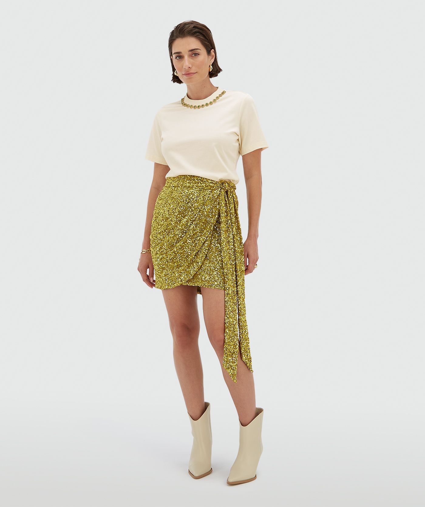 T-shirt regular fit avec strass ROSINA - écru clair