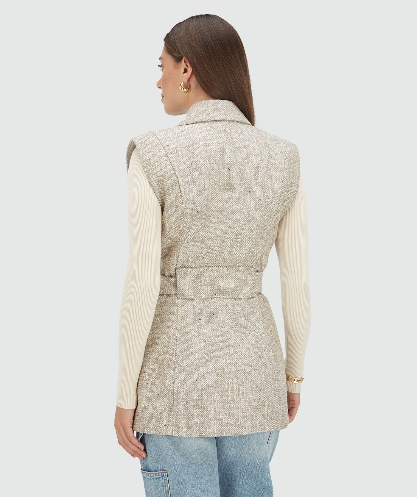 Gilet blazer à paillettes YARA - marron clair chiné