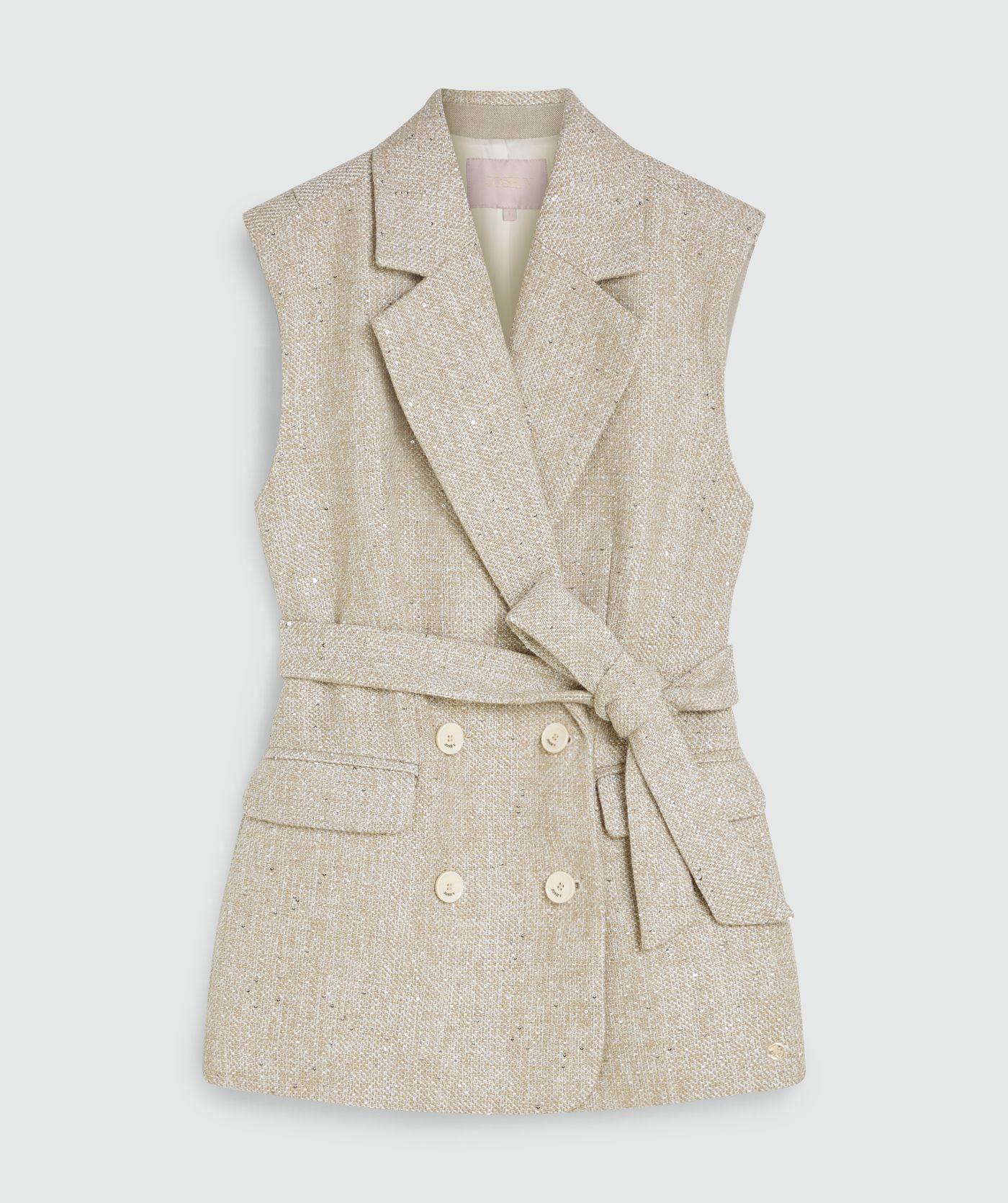 Gilet blazer à paillettes YARA - marron clair chiné