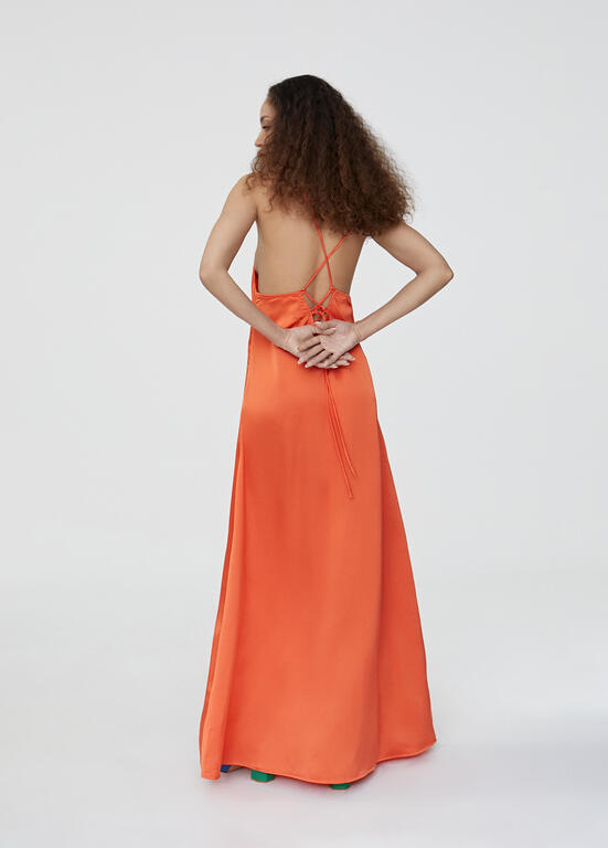 Robe longue dos plongeant - Orange