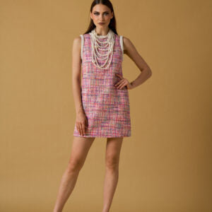 Robe sans manche à bouclette avec perles - rose