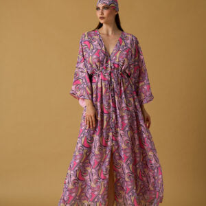 Longue robe à col en V LOLA - Multicolore