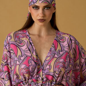 Longue robe à col en V LOLA - Multicolore
