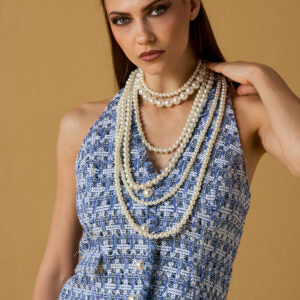 Gilet sans manche bouclette avec perles ELIZABETH - bleu