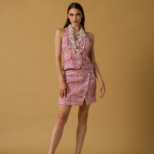 Gilet sans manche bouclette avec perles ELIZABETH - rose